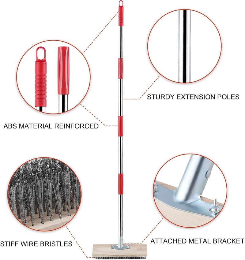 Mitclear Heavy Duty Wire Broom with Telescopic Handle(57IN), Stiff Metal Bristle Brush for Removing Weed Moss, Outdoor Floor Scrub Brush for Patio, Deck, Garden, Concrete, Garage - Image 5